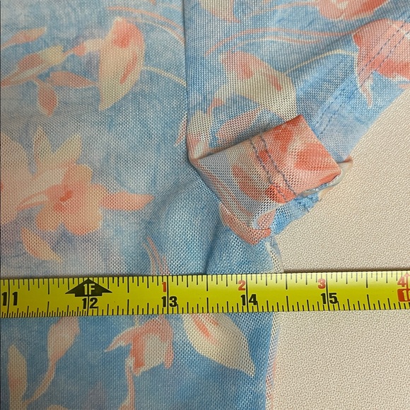 WAYF Sheer  Short Sleeve Floral Top - Blue and Peach - Picture 6 of 11